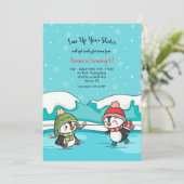 Verjaardagsfeest van de ijsschaatspinguïns kaart (Staand voorkant)