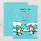 Verjaardagsfeest van de ijsschaatspinguïns kaart (Voorkant / Achterkant)