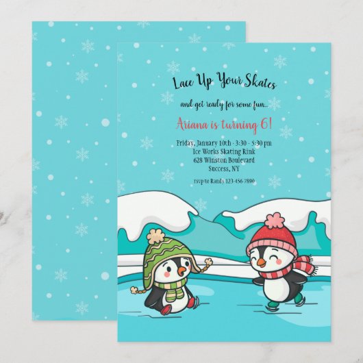 Verjaardagsfeest van de ijsschaatspinguïns kaart (Voorkant / Achterkant)