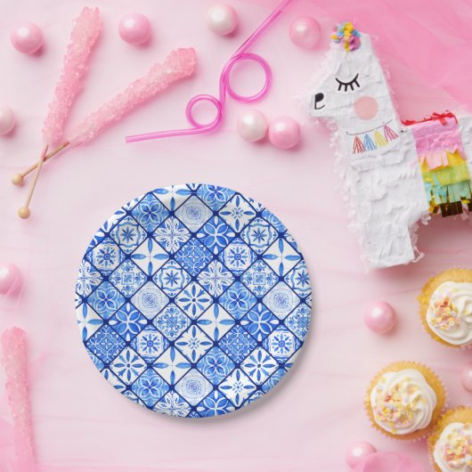 Verjaardagsfeest van de Italiaanse blauw-witte Teg Papieren Bordje (Feest)