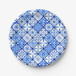 Verjaardagsfeest van de Italiaanse blauw-witte Teg Papieren Bordje