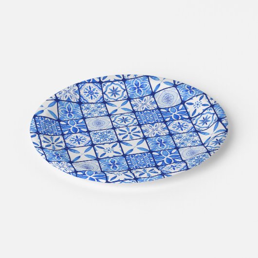 Verjaardagsfeest van de Italiaanse blauw-witte Teg Papieren Bordje (Gekanteld)