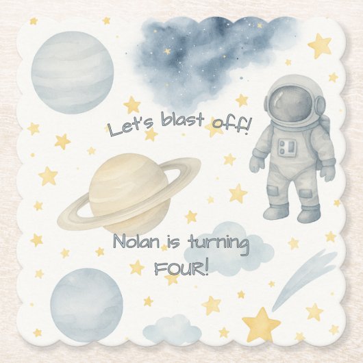 Verjaardagsfeest van de kosmische ruimte | Rakette Kartonnen Onderzetters (Voorkant)