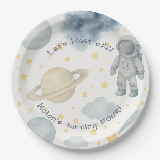 Verjaardagsfeest van de kosmische ruimte | Rakette Papieren Bordje (Voorkant)
