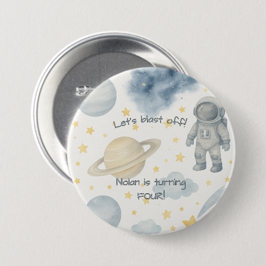 Verjaardagsfeest van de kosmische ruimte | Rakette Ronde Button 7,6 Cm (Voorkant /achterkant)