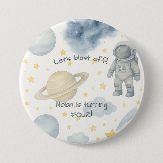 Verjaardagsfeest van de kosmische ruimte | Rakette Ronde Button 7,6 Cm (Voorkant)