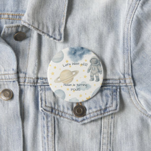 Verjaardagsfeest van de kosmische ruimte Rakette Ronde Button 7,6 Cm