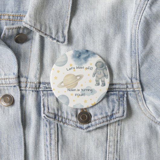 Verjaardagsfeest van de kosmische ruimte | Rakette Ronde Button 7,6 Cm (In situ)