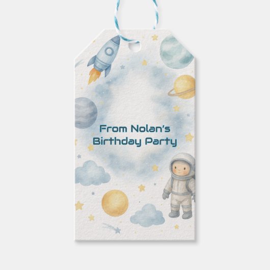 Verjaardagsfeest van de kosmische ruimte | Rocket Cadeaulabel (Voorkant)