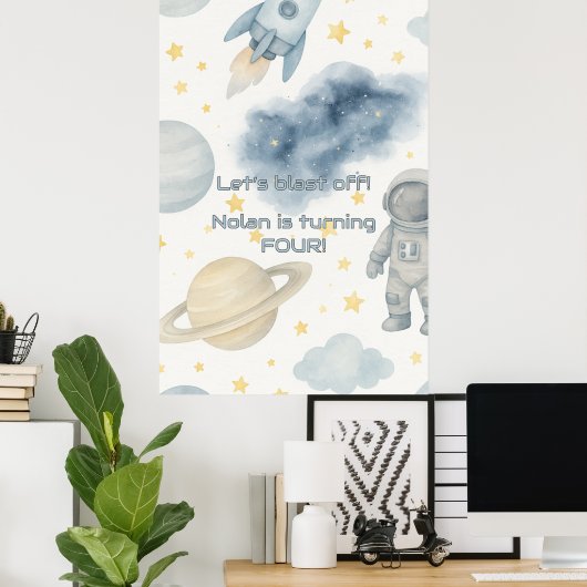 Verjaardagsfeest van de kosmische ruimte | Rocket Poster (Thuiskantoor)