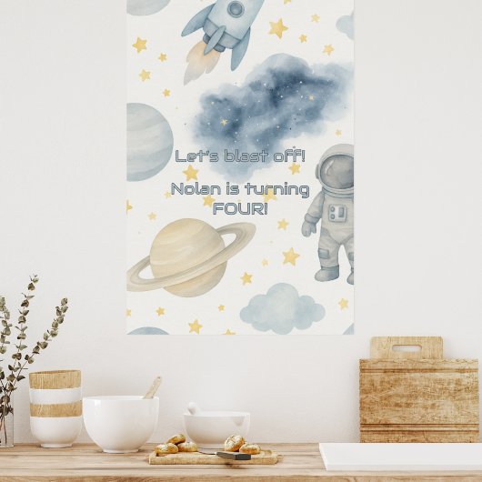 Verjaardagsfeest van de kosmische ruimte | Rocket Poster (Keuken)