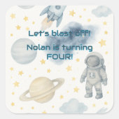 Verjaardagsfeest van de kosmische ruimte | Rocket Vierkante Sticker (Voorkant)