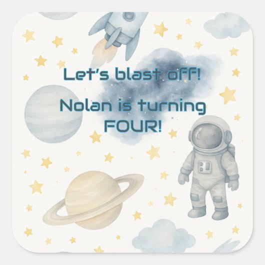 Verjaardagsfeest van de kosmische ruimte | Rocket  Vierkante Sticker (Voorkant)