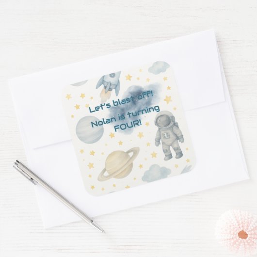 Verjaardagsfeest van de kosmische ruimte | Rocket  Vierkante Sticker (Envelop)