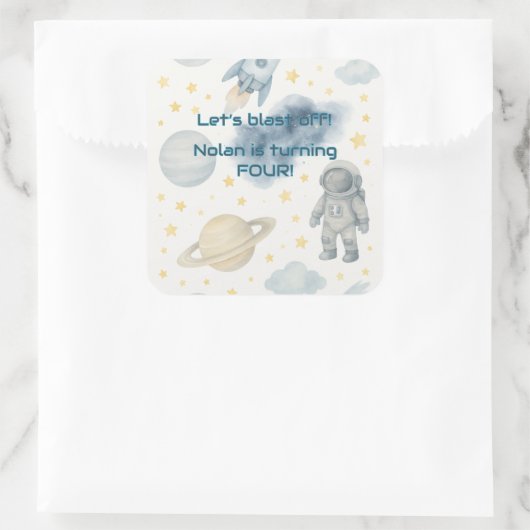 Verjaardagsfeest van de kosmische ruimte | Rocket  Vierkante Sticker (Tas)