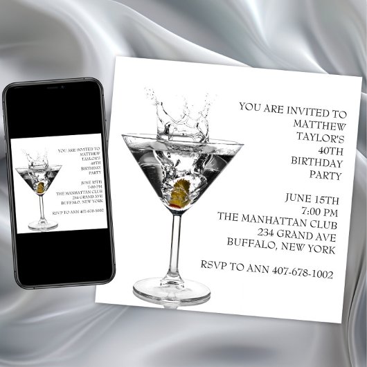 Verjaardagsfeest van de Martini Glas Man Kaart