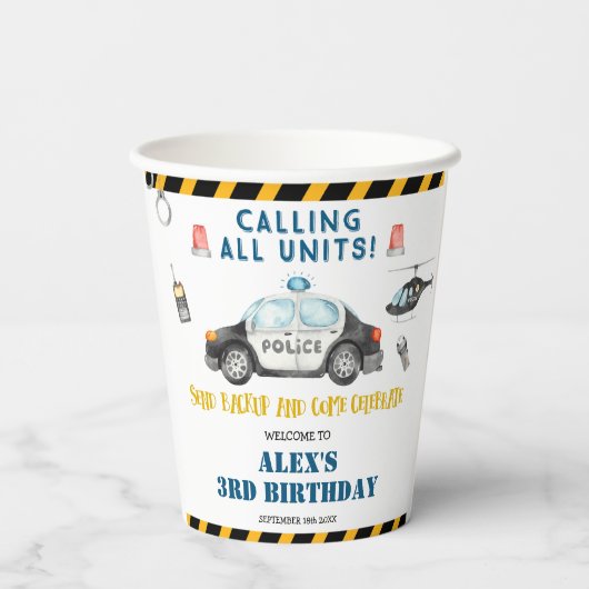 Verjaardagsfeest van de politie in kind papieren bekers (Achterkant)