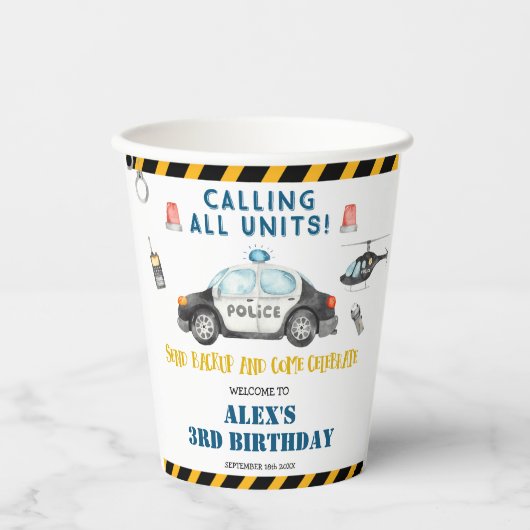 Verjaardagsfeest van de politie in kind papieren bekers (Voorkant)