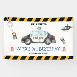 Verjaardagsfeest van de politie in kind verwelkomt spandoek