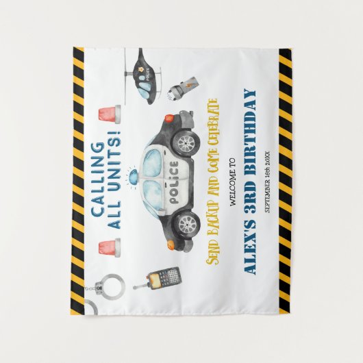 Verjaardagsfeest van de politie in kind Welkomstwa Wandkleed (Voorkant)