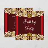 Verjaardagsfeest van de roodgouden vrouw kaart (Voorkant / Achterkant)
