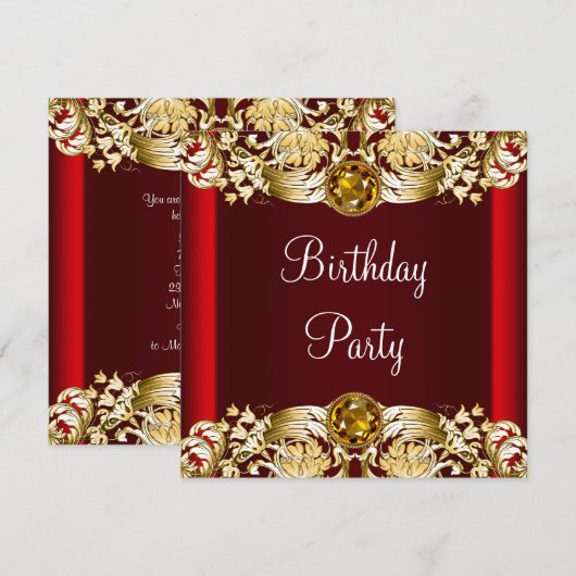 Verjaardagsfeest van de roodgouden vrouw kaart (Voorkant / Achterkant)
