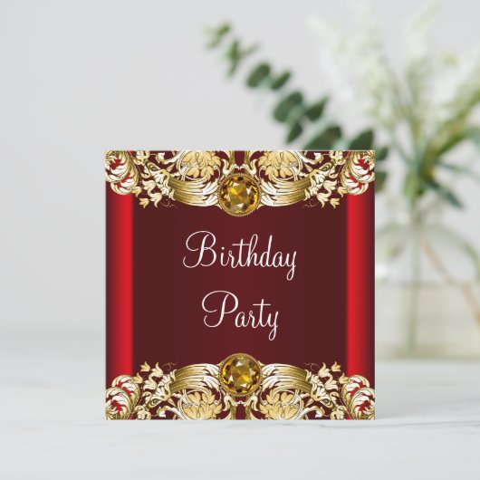 Verjaardagsfeest van de roodgouden vrouw kaart (Staand voorkant)