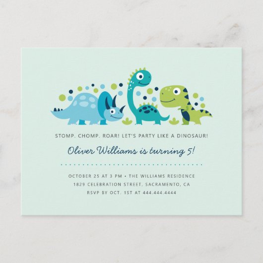 Verjaardagsfeest van de Schattigee Jurassic Dinosa Uitnodiging Briefkaart (Voorkant)