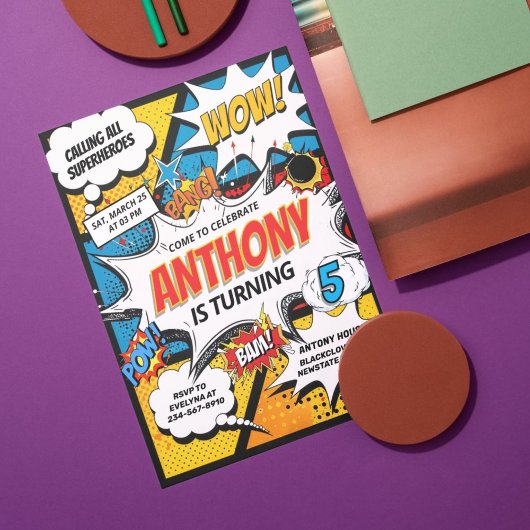 Verjaardagsfeest van de superhelden kaart