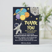 Verjaardagsfeest van de twee maanplaneten Astronau Bedankkaart (Staand voorkant)