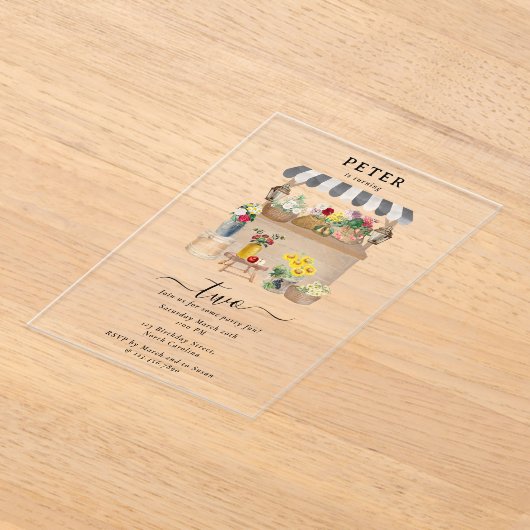 Verjaardagsfeest van de waterverf Bloemenmarkt Acryl Uitnodigingen (Laagn)