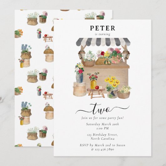 Verjaardagsfeest van de waterverf Bloemenmarkt Kaart (Voorkant / Achterkant)