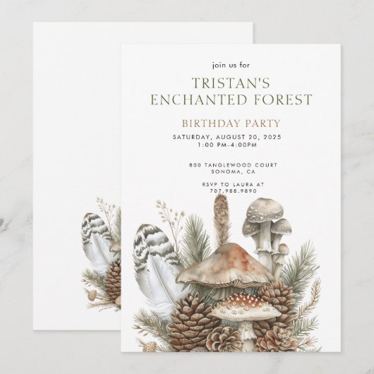 Verjaardagsfeest van Enchanted Forest Mushrooms Ki Kaart (Voorkant / Achterkant)