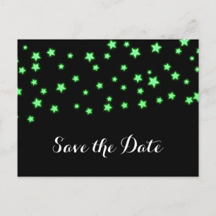 Verjaardagsfeest van Green Glowing Stars - Save th Aankondigingskaart