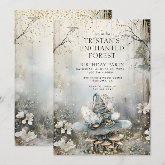 Verjaardagsfeest van het Enchanted Forest Kind Kaart (Voorkant / Achterkant)