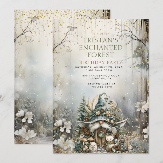 Verjaardagsfeest van het Enchanted Forest Kind Kaart (Voorkant / Achterkant)