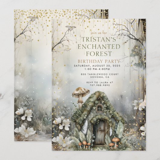 Verjaardagsfeest van het Enchanted Forest Kind Kaart (Voorkant / Achterkant)