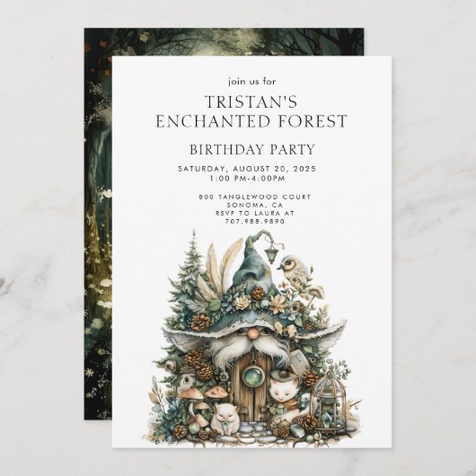Verjaardagsfeest van het Enchanted Forest Kind Kaart (Voorkant / Achterkant)