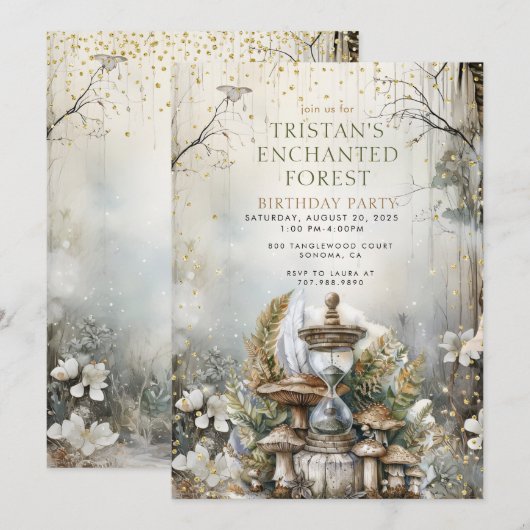 Verjaardagsfeest van het Enchanted Forest Kind Kaart (Voorkant / Achterkant)