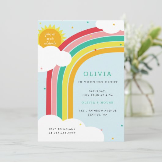 verjaardagsfeest van het Kind Rainbow, Sun en Clou Kaart (Staand voorkant)