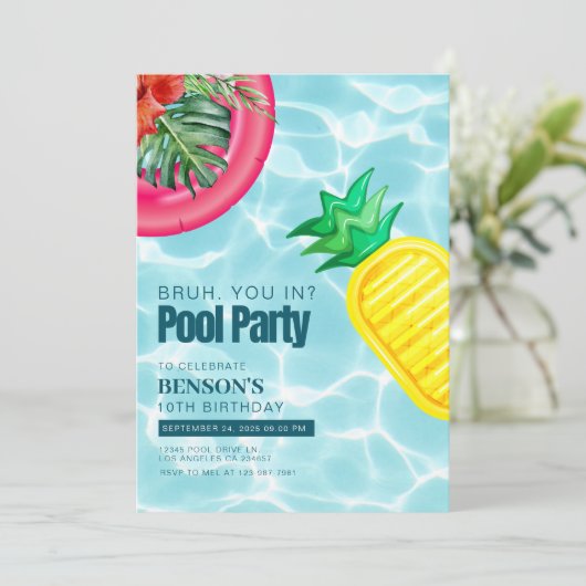 Verjaardagsfeest van het Pool Party Kind Kaart (Staand voorkant)