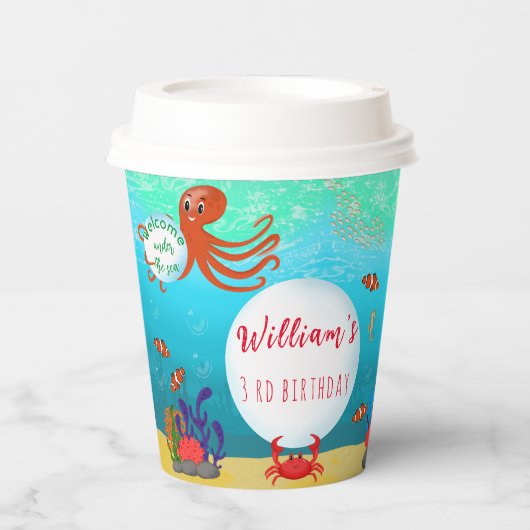 Verjaardagsfeest van het Zee Animals Kind Papieren Bekers (Voorkant)
