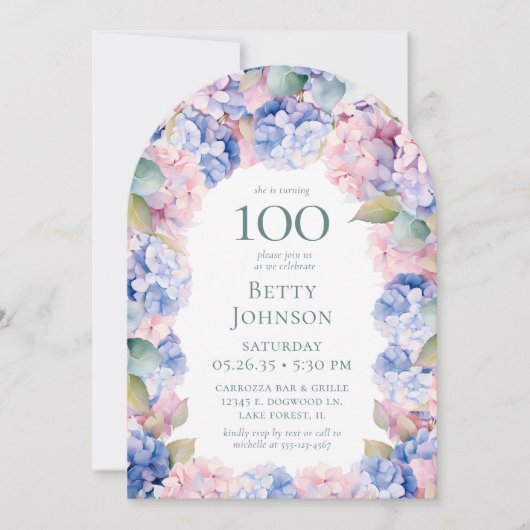 Verjaardagsfeest van Hydrangea's 100ste verjaardag Kaart (Voorkant)