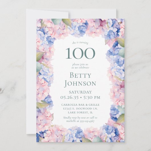 Verjaardagsfeest van Hydrangea's 100ste verjaardag Kaart (Voorkant)