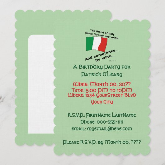 Verjaardagsfeest van Italiaans bloed en wijn Kaart (Voorkant / Achterkant)