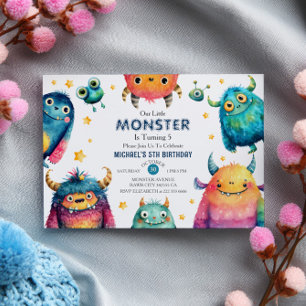 Verjaardagsfeest van Little Monster Waterverf Kind Kaart