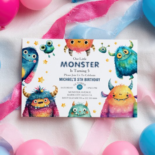 Verjaardagsfeest van Little Monster Waterverf Kind Kaart