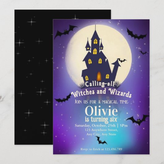 Verjaardagsfeest van Magic Wizardry Castle Kaart (Voorkant / Achterkant)