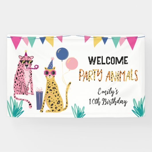 Verjaardagsfeest van Mod Party Animals Kind Spandoek (Horizontaal)