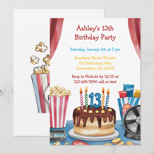 Verjaardagsfeest van Popcorn Kind Kaart (Voorkant / Achterkant)